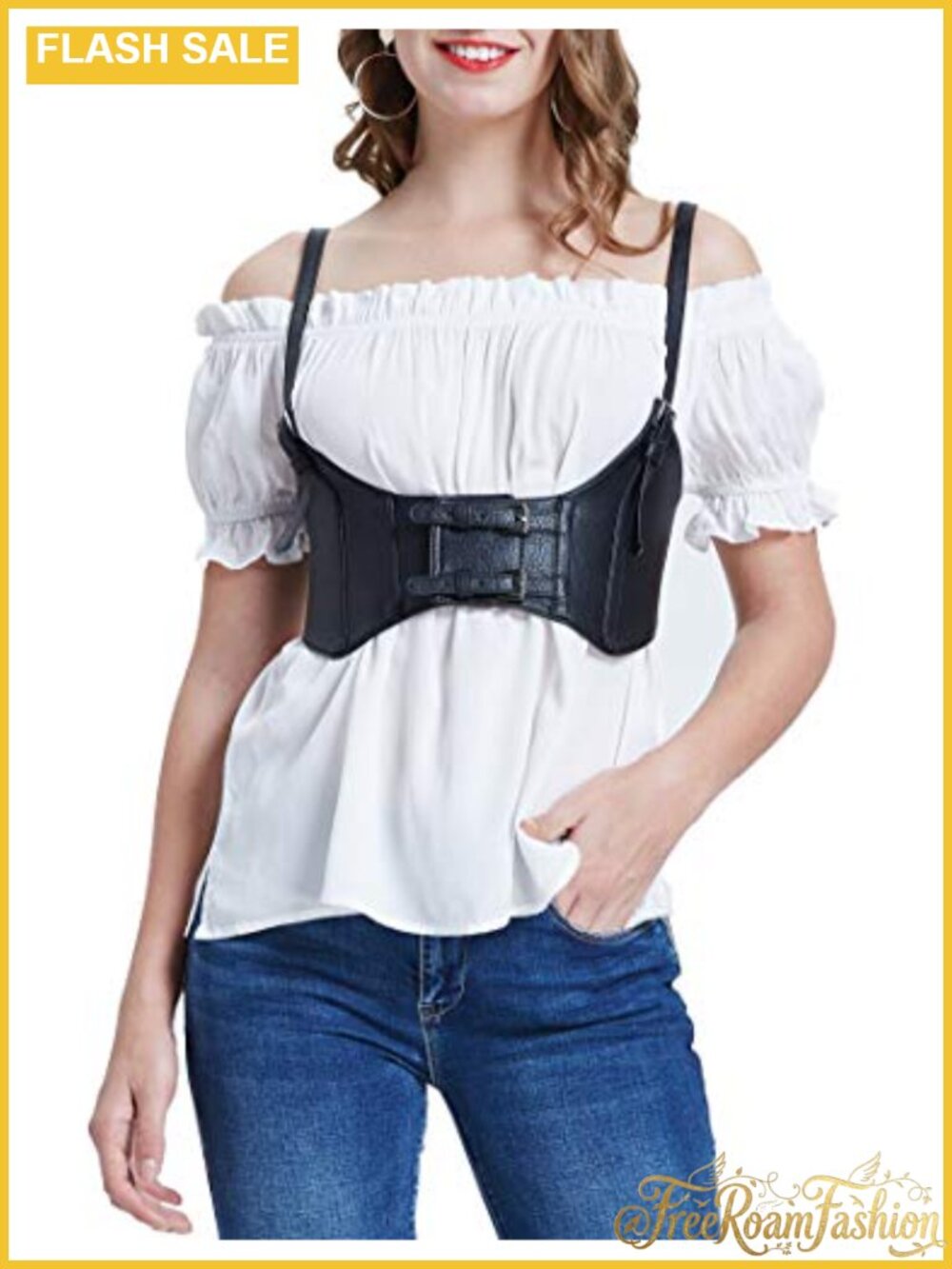 Faux Leather Steampunk Underbust Corset Waist Belt - Picture 5 of 6